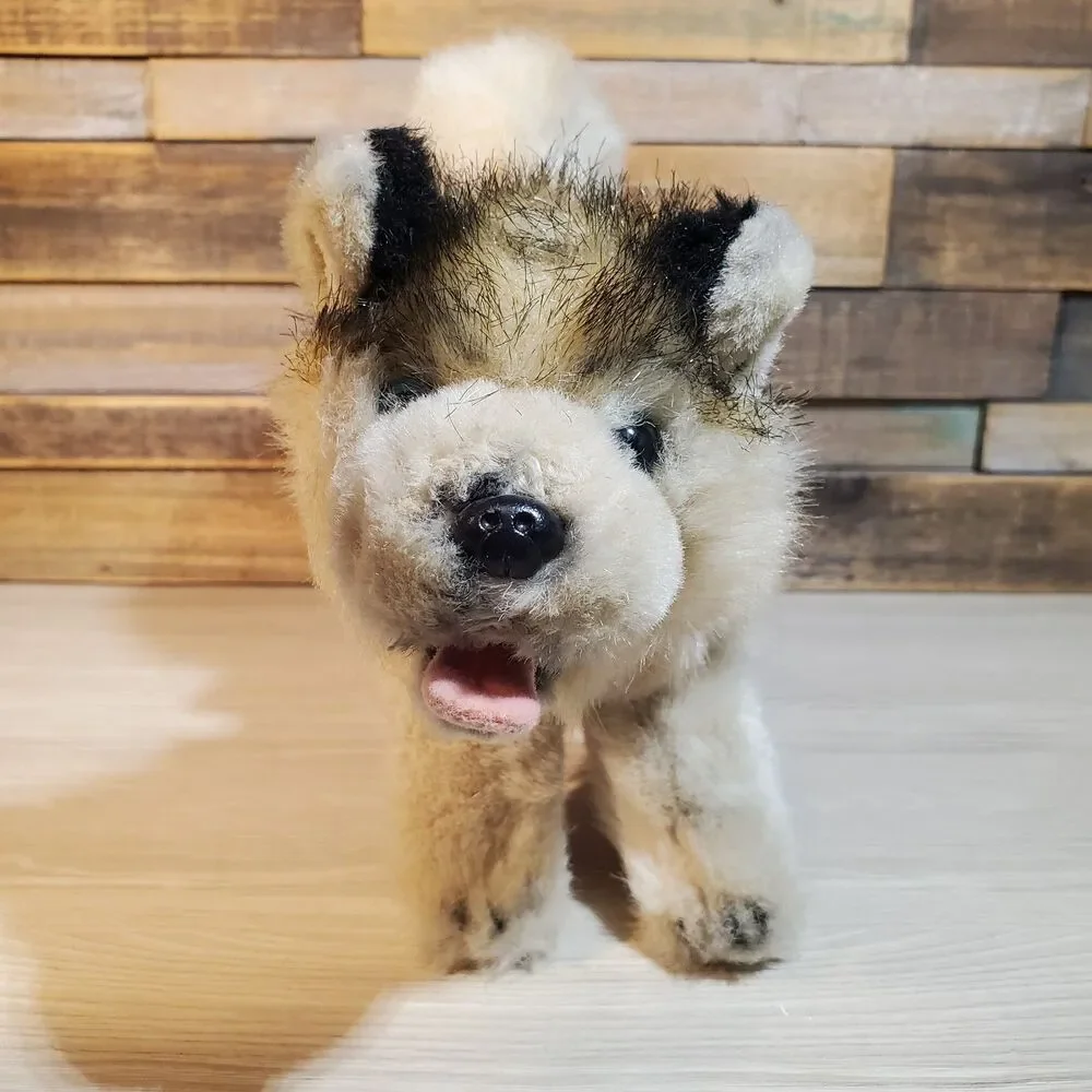 Kipmik Alaskan Husky Sled Dog 12” Realistic Fur Standing Plush Harness Blue Eyes